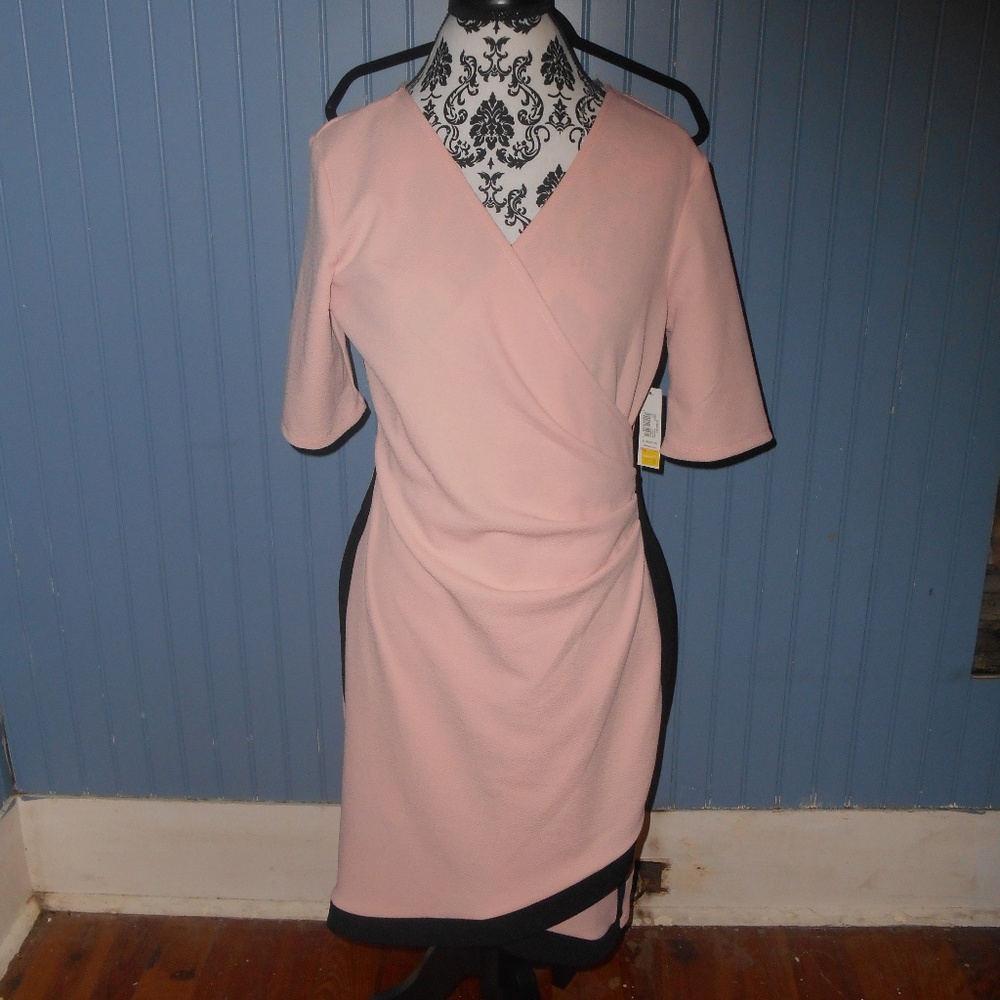No Boundries Mock Wrap Dress Baby Pink and Black